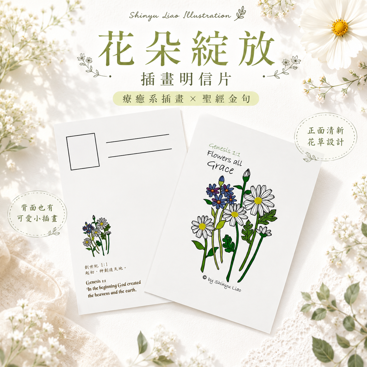 花朵綻放(白) 明信片